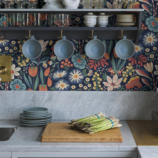 Trädgården Midnight Multi by Boråstapeter Whimsical Floral Wallpaper – Schumacher 2095