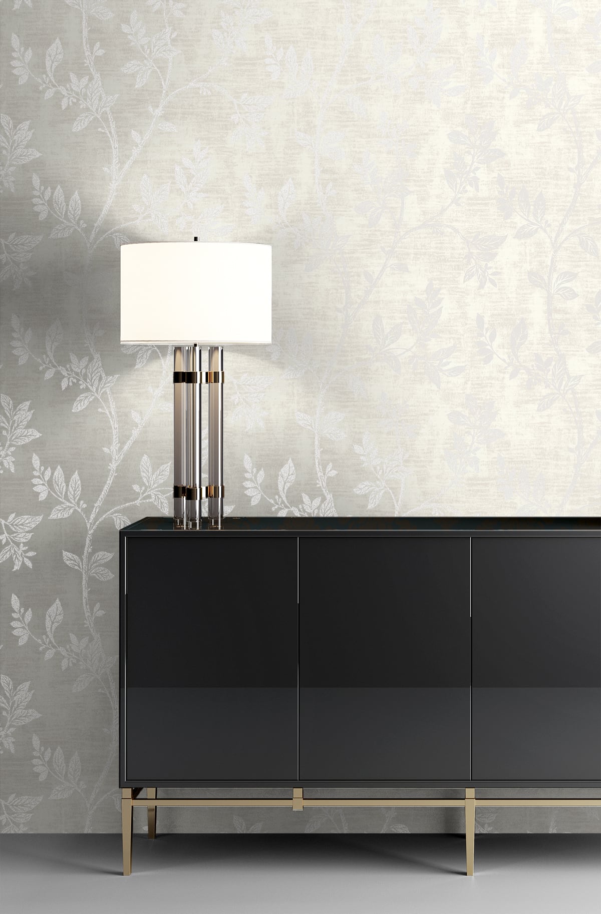 Leaf Trail Metallic Pearl & Glass Beads by Essential Textures Botanical Textured Metallic Wallpaper – Etten Studios 2231100 -Sample