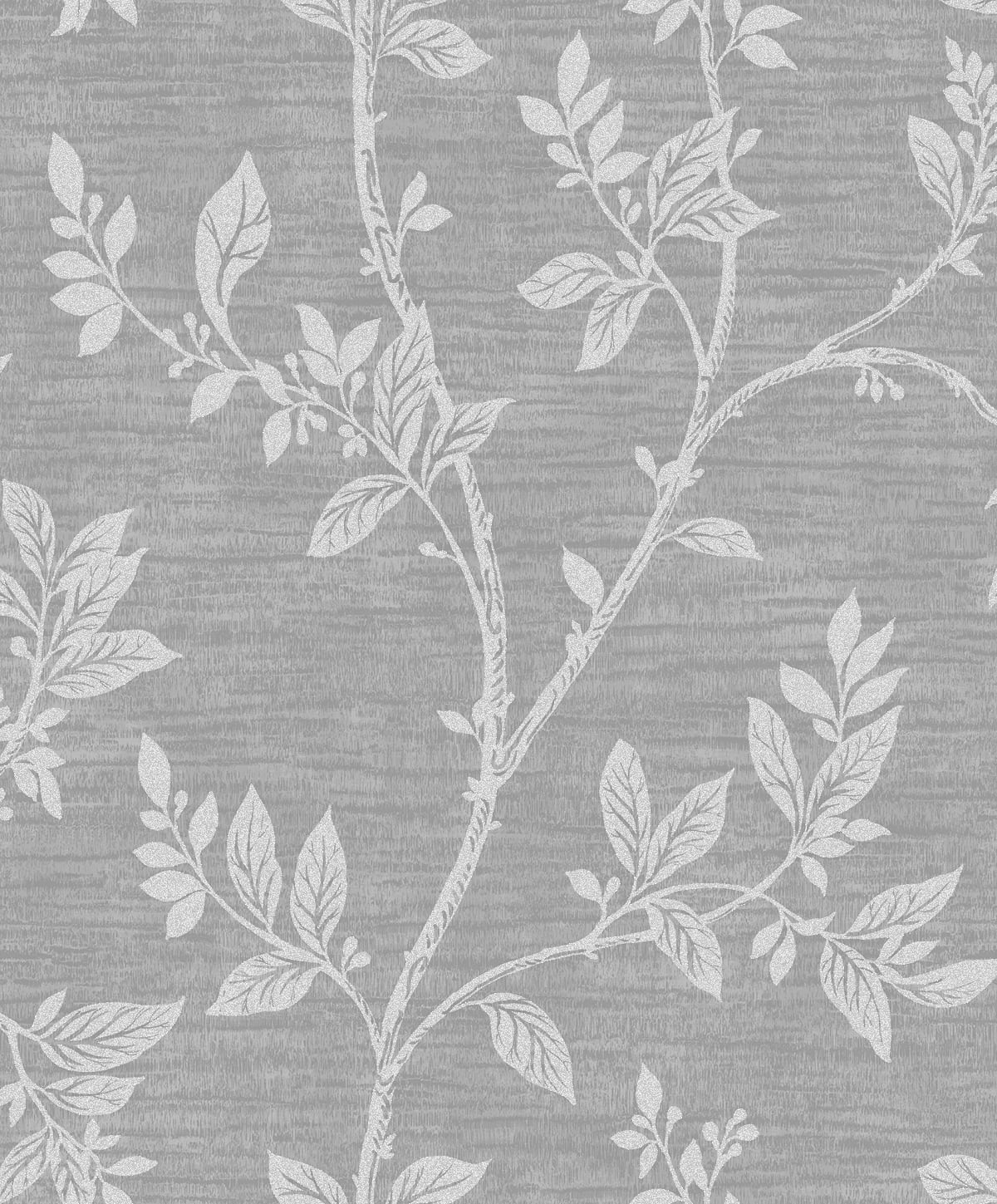 Leaf Trail metallic silver botanical vine wallpaper pattern