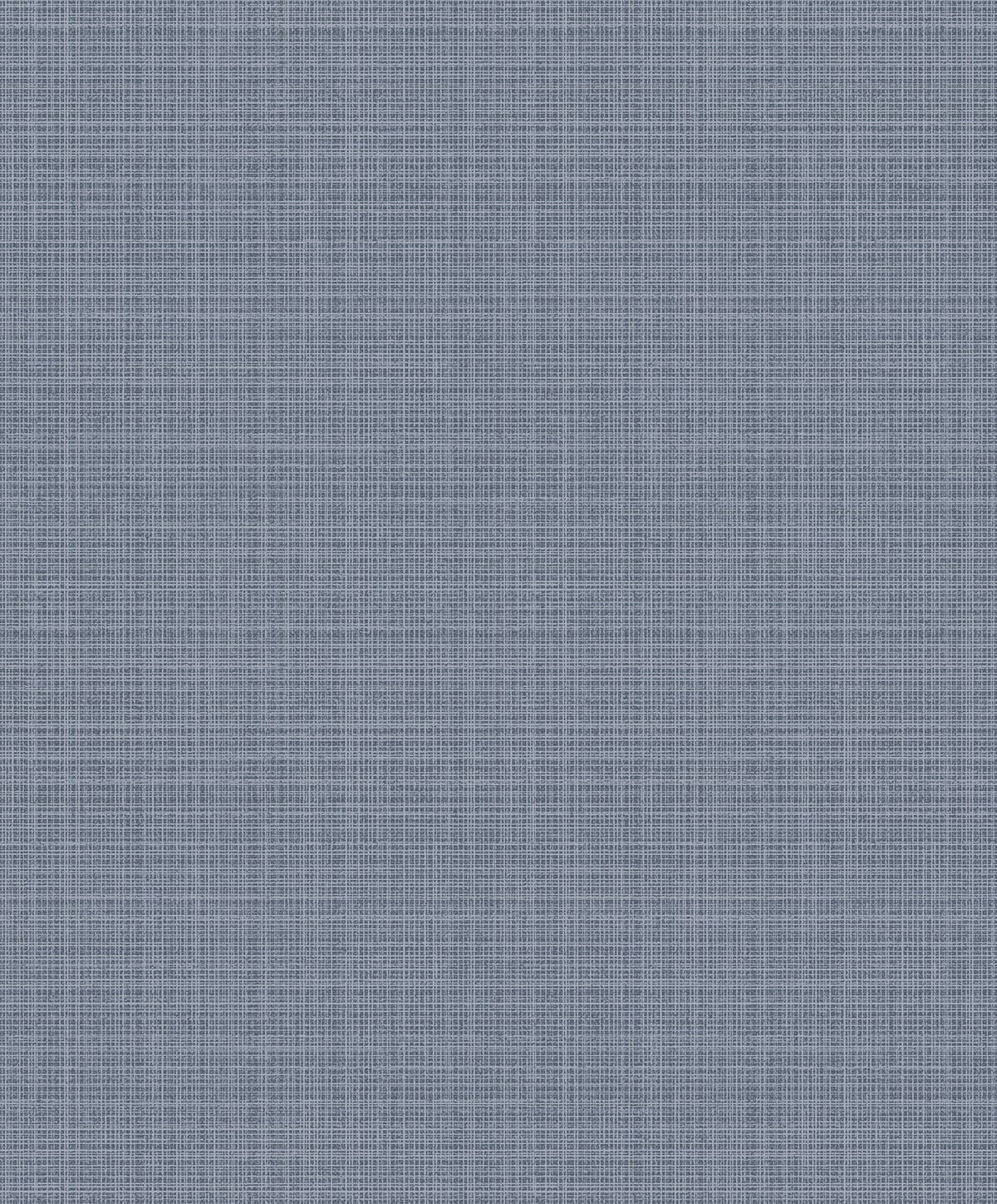 Metallic slate blue crosshatch faux linen texture wallpaper
