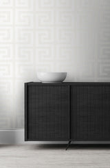 Greek Key Metallic Pearl & Ivory by Essential Textures Geometric Wallpaper – Etten Studios 2232000