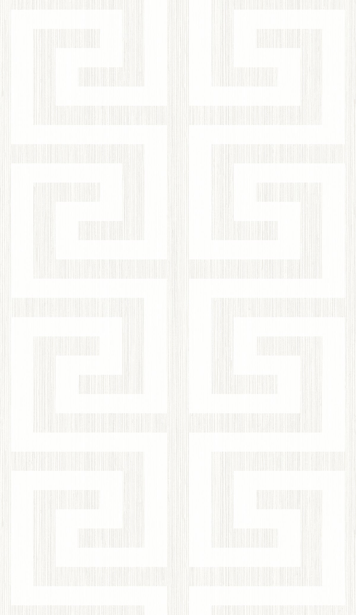 Metallic pearl and ivory Greek key geometric wallpaper pattern