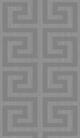 Greek key geometric wallpaper in metallic silver and earl gray