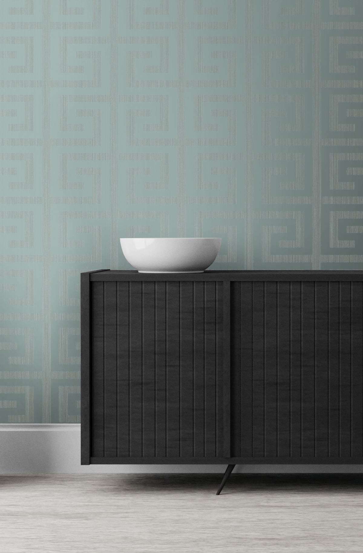 Greek Key Metallic Sea Green by Essential Textures Geometric Wallpaper – Etten Studios 2232004 -Sample
