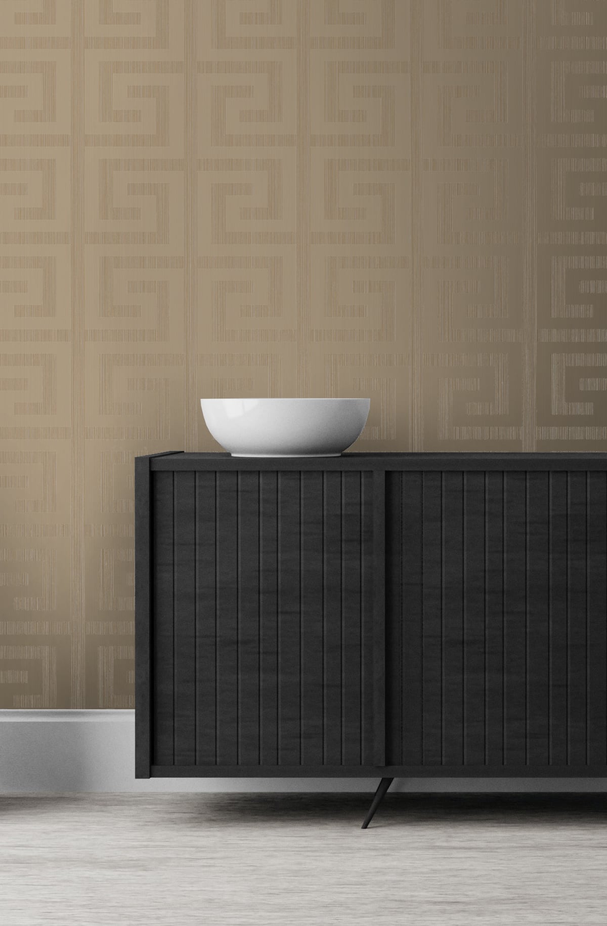 Greek Key Khaki & Metallic Champagne by Essential Textures Geometric Wallpaper – Etten Studios 2232007-Sample