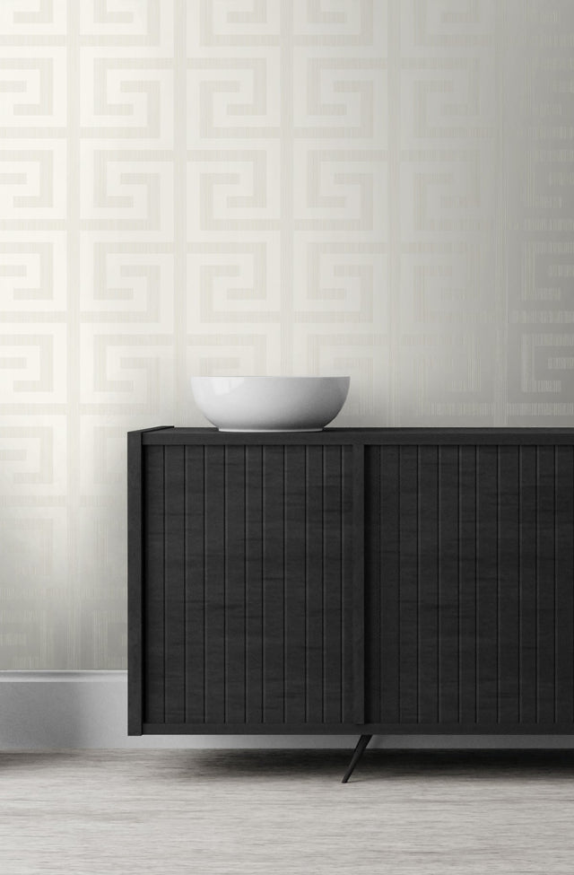 Greek Key Metallic Pearl & Cream by Essential Textures Geometric Wallpaper – Etten Studios 2232013