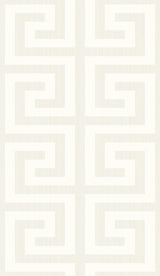 Greek Key metallic pearl and cream geometric wallpaper with a contemporary Greek key pattern.