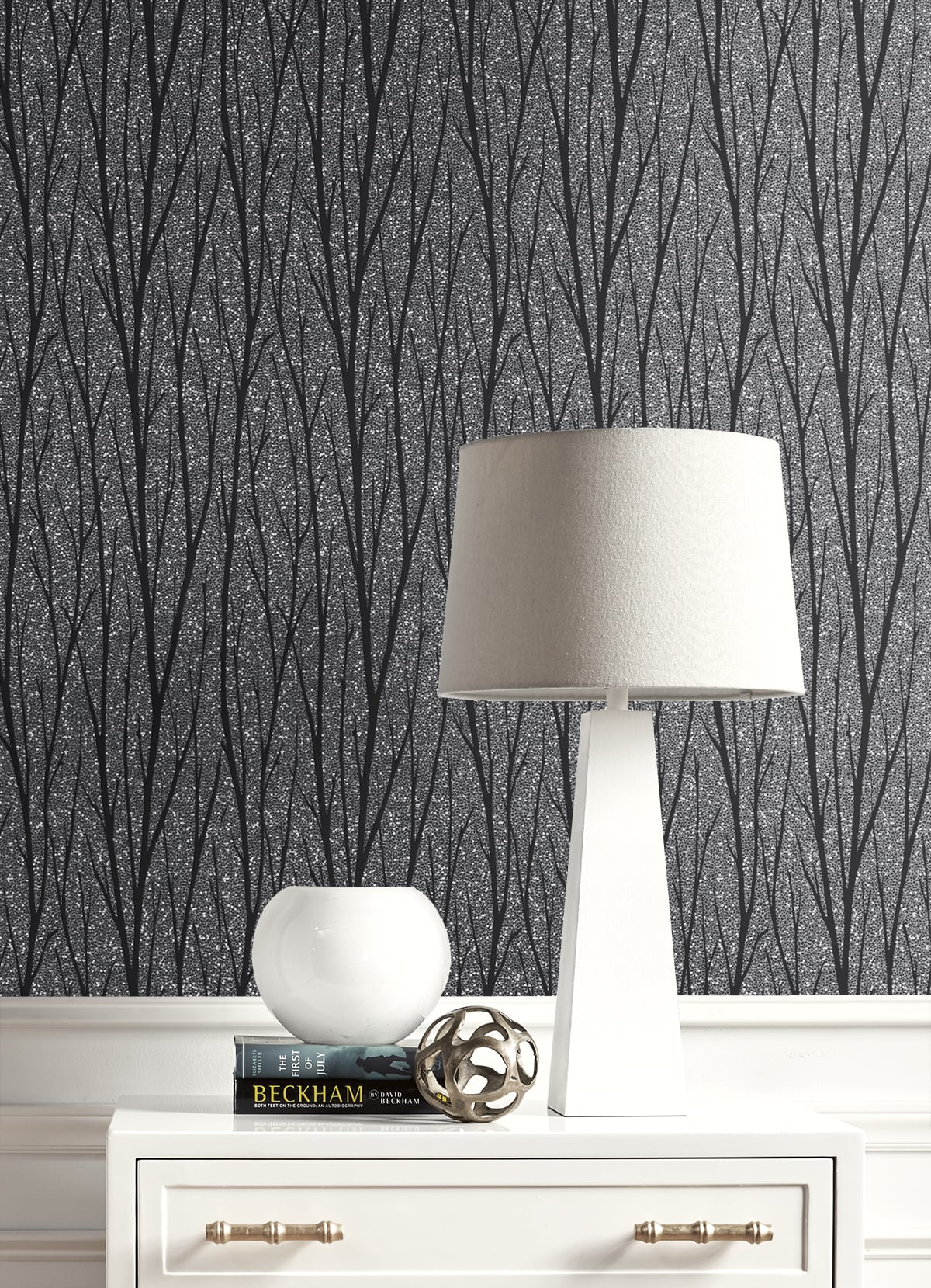 Birch Trail Black Satin & Silver Glitter by Essential Textures Metallic Birch Tree Wallpaper – Etten Studios 2232102