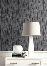 Birch Trail Black Satin & Silver Glitter by Essential Textures Metallic Birch Tree Wallpaper – Etten Studios 2232102