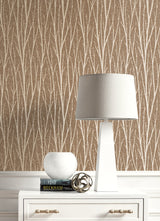 Birch Trail Metallic Champagne & Copper Glitter by Essential Textures Botanical Wallpaper – Etten Studios 2232106 -Sample