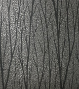 Birch Trail wallpaper in gunmetal and charcoal with metallic textured ground and slender birch tree silhouettes