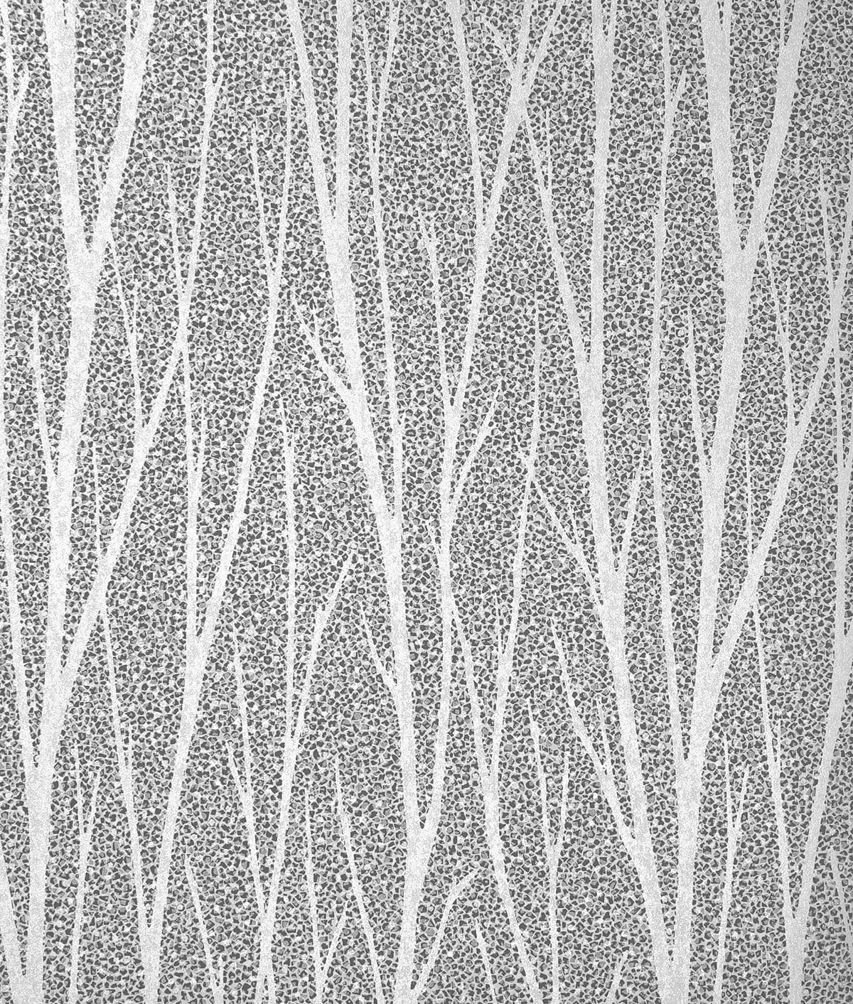 Metallic silver and charcoal birch tree wallpaper pattern (Birch Trail)