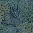 Velvet Leaves wallpaper in spruce and blue by Boråstapeter for Schumacher, featuring exotic fanlike leaf patterns.