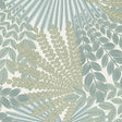 Velvet Leaves wallpaper in ivory and sage by Boråstapeter for Schumacher, featuring exotic fanlike leaf patterns.