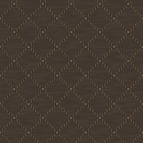 Golden Trellis wallpaper in brown and gold by Boråstapeter for Schumacher, featuring a traditional trellis pattern.