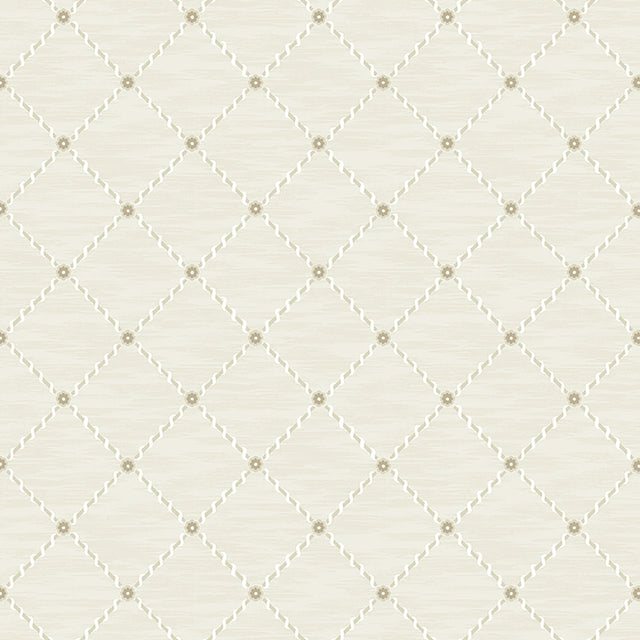 Golden Trellis wallpaper in parchment and gold by Boråstapeter for Schumacher, featuring a traditional trellis pattern.