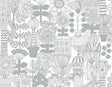 Gray and off-white Lintukoto illustration wallpaper pattern by Marimekko