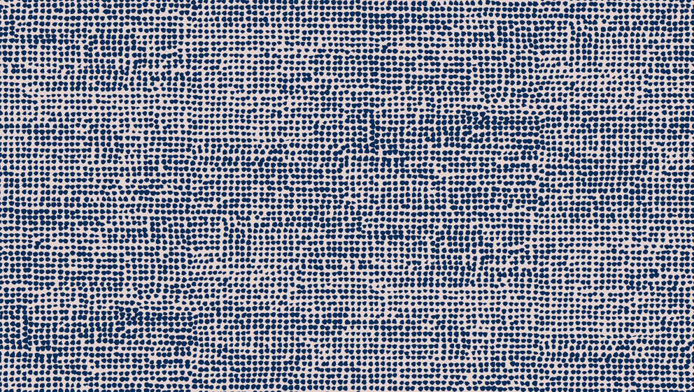 Marimekko Orkanen wallpaper in midnight blue and blush with an allover dotted illustration pattern.