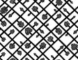 Black trellis lattice wallpaper with clustered dot motifs on an eggshell white ground (Spalje by Marimekko), 23345X