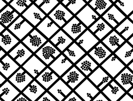 Black trellis lattice wallpaper with clustered dot motifs on an eggshell white ground (Spalje by Marimekko), 23345X