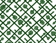Green trellis lattice wallpaper with berry motifs on an eggshell background