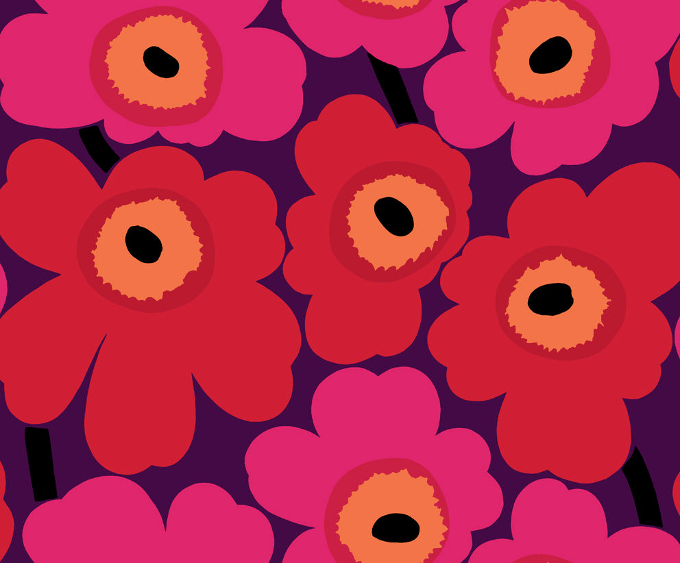 Unikko Fuchsia and Plum by Marimekko Vol. 5 Floral Wallpaper – Marimekko 23350X -Sample