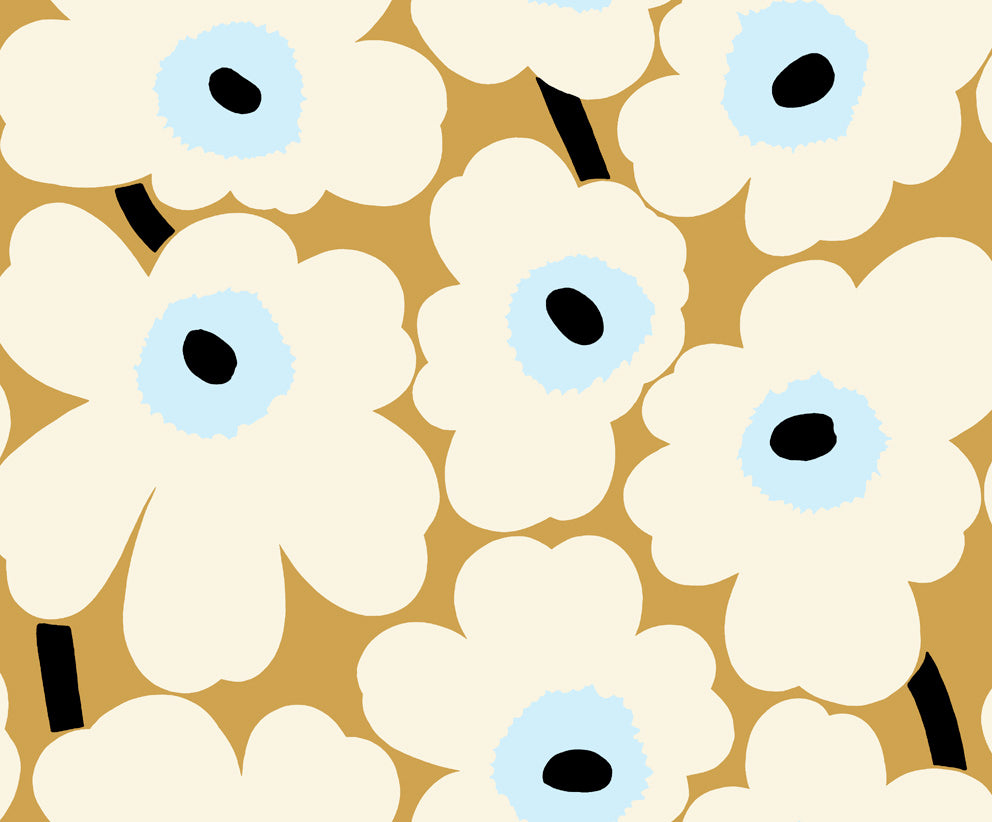 Unikko Mustard and Sky Blue by Marimekko Vol. 5 Floral Wallpaper – Marimekko 23352X -Sample