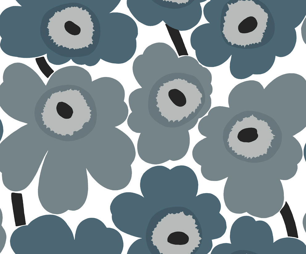 Unikko Steel Blue and Gray by Marimekko Contemporary Floral Wallpaper – Marimekko 23353X-Sample