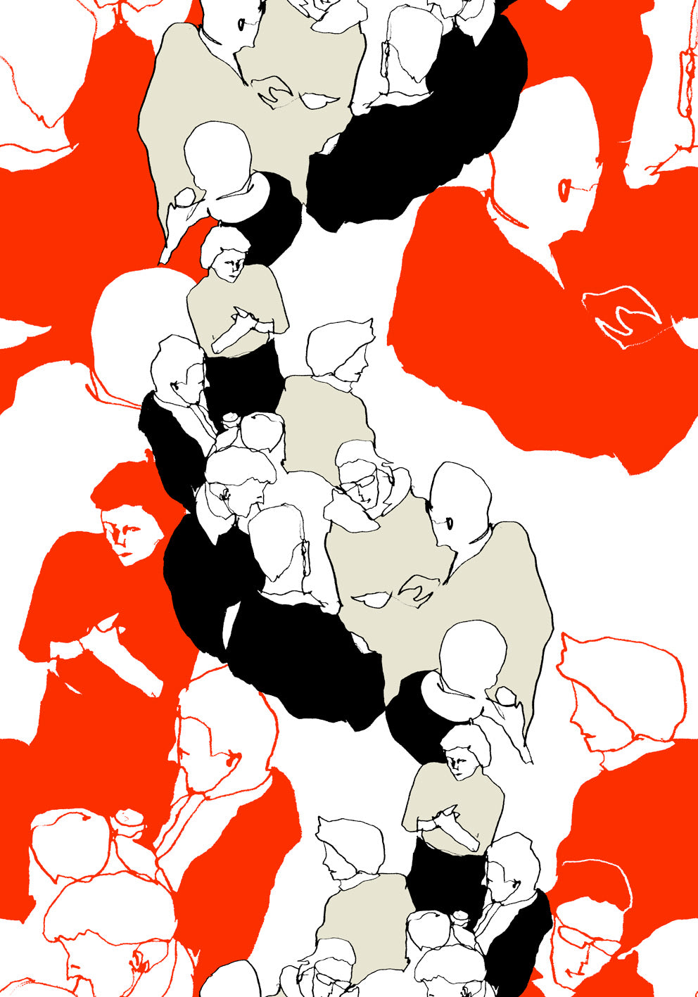 Ystvat Vermillion and Off-White by Marimekko Vol. 5 Illustrated People Wallpaper – Marimekko 23360X -Sample