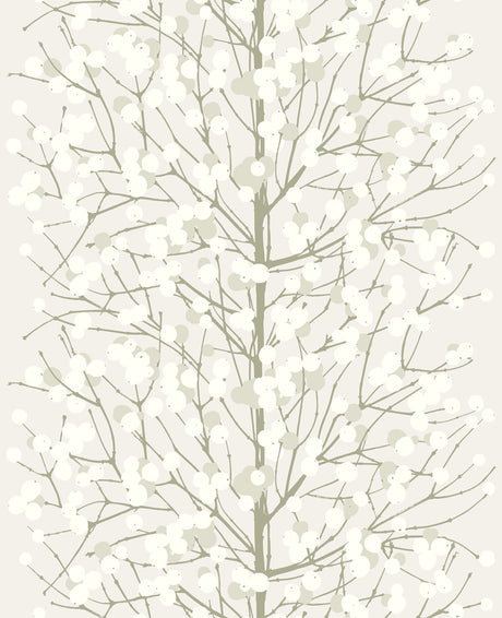 Marimekko Lumimarja wallpaper in Gray and Fog with illustrated branches and berries