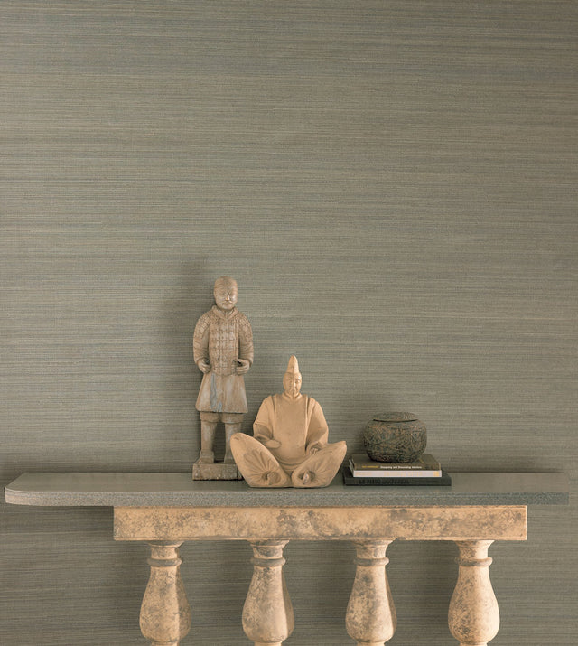 Manos Teal Grasscloth Wallpaper