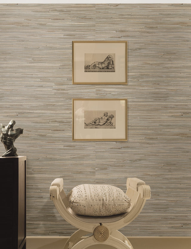 Heiki Light Grey Grasscloth Wallpaper with Modern Textured Mica - Kenneth James 2693-30273