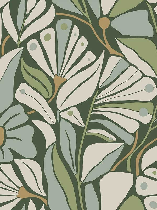 York MT5627 Cabana Club Lush Wallpaper in greens with botanical fronds