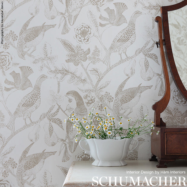 Katmandu Beige Botanical Bird Wallpaper by Schumacher – 2700200