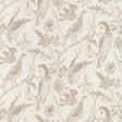 Beige hand screen printed wallpaper with a botanical and bird motif from Schumacher's Katmandu collection, styled in a classic interior setting.