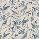 Katmandu Navy wallpaper with hand screen printed birds and floral pattern by Schumacher