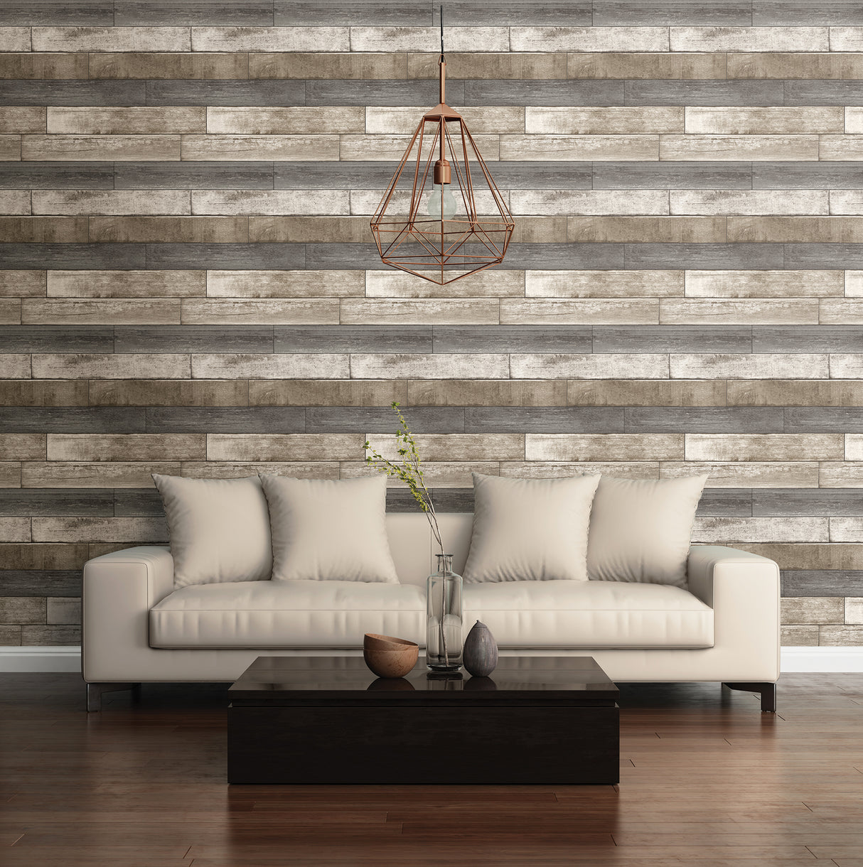 Grey Weathered Plank Grey by A-Street Prints Reclaimed Industrial Rustic Charcoal Taupe White Faux Wood Plank Wallpaper - 2701-22345