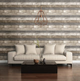 Grey Weathered Plank Grey by A-Street Prints Reclaimed Industrial Rustic Charcoal Taupe White Faux Wood Plank Wallpaper - 2701-22345