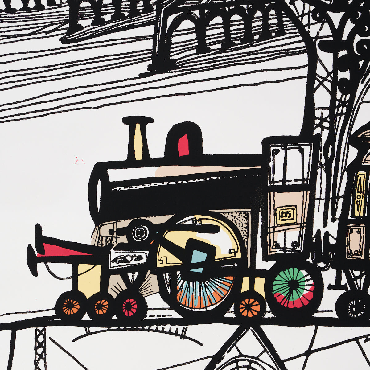 TRAINS Multi on White by Schumacher Whimsical Wall Mural – Schumacher 2703940