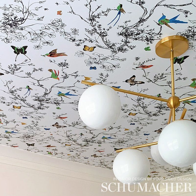 Birds & Butterflies Multi on White by Schumacher Whimsical Birds and Butterflies Wallpaper – Schumacher 2704420