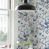Birds & Butterflies Porcelain by Schumacher Painterly Blue Wallpaper – Flight of Fancy 2704421