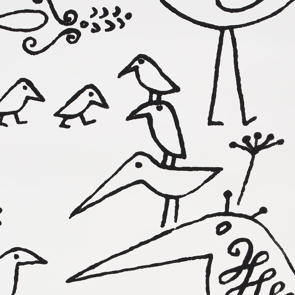 Aviary Black on White Whimsical Bird Wallpaper – Schumacher 2705510