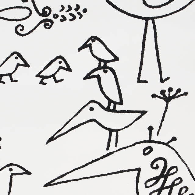 Aviary Black on White Whimsical Bird Wallpaper – Schumacher 2705510