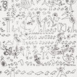Aviary wallpaper by Schumacher featuring whimsical black line-drawn birds on a white background, inspired by Saul Steinberg's imaginative illustrations.