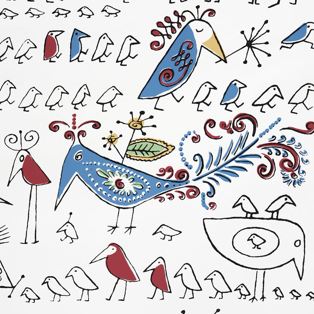 Aviary Multi on White Whimsical Bird Wallpaper – Schumacher 2705511