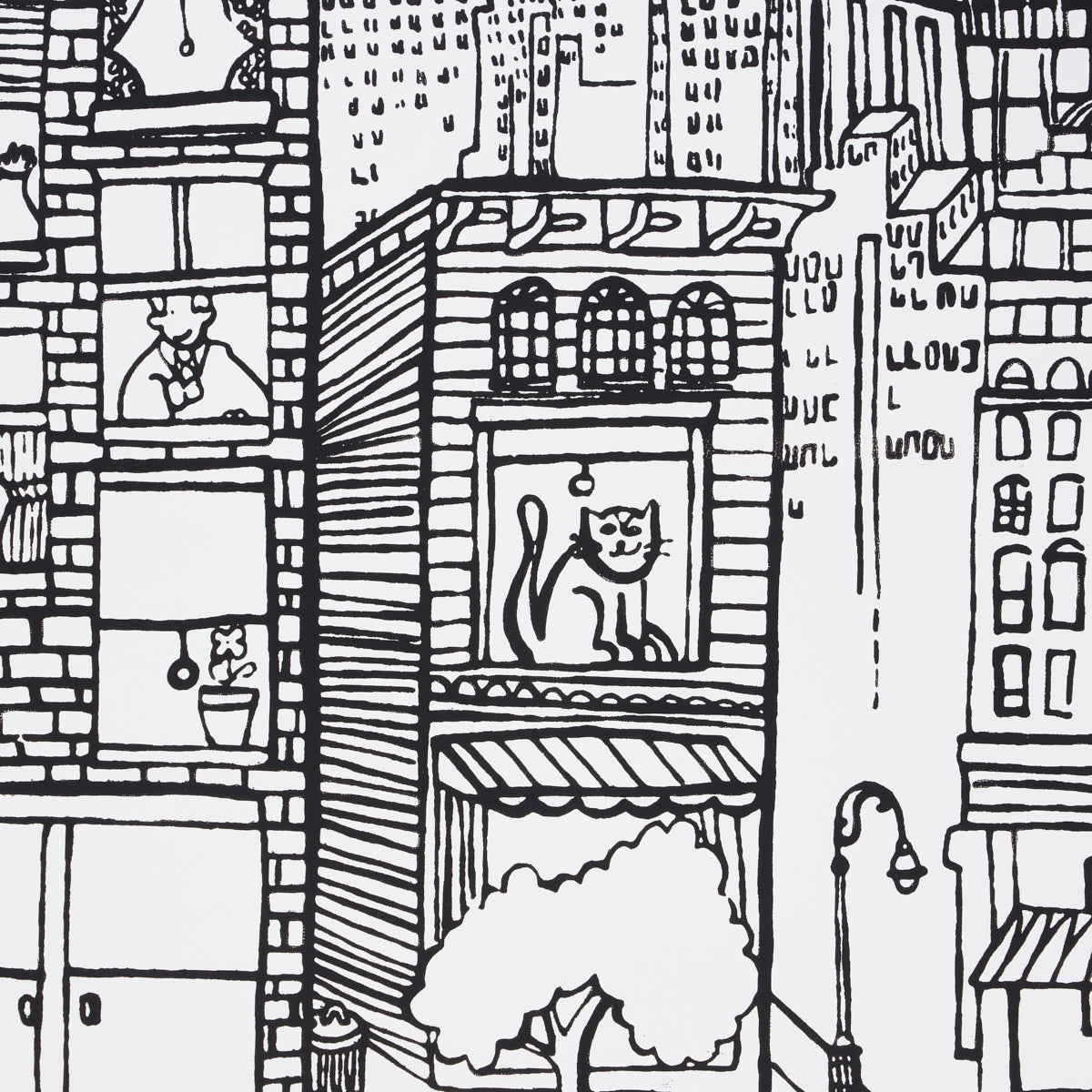 New York New York Black on White Cityscape Wallpaper – Schumacher 2705530