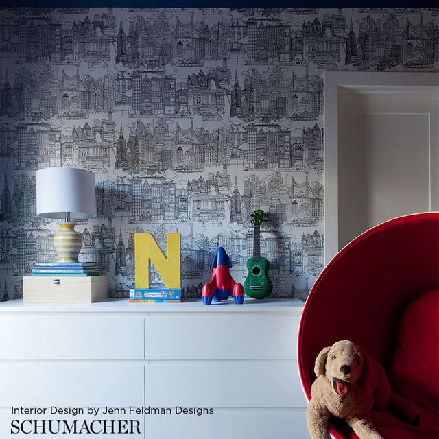 New York New York Black on White Cityscape Wallpaper – Schumacher 2705530