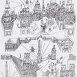 Hand-drawn black and white wallpaper featuring iconic Parisian architecture and city scenes, VIEWS OF PARIS by Schumacher.