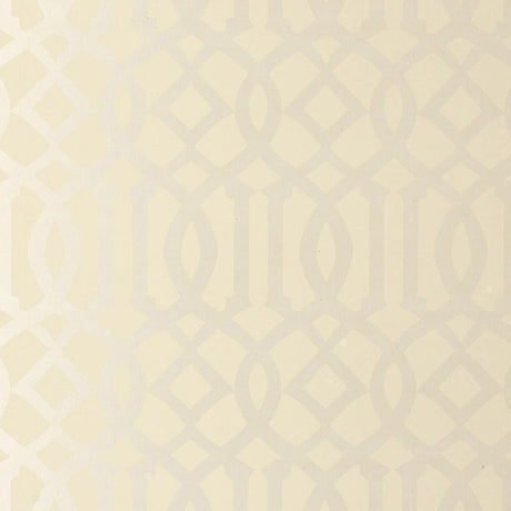 Imperial Trellis Alabaster wallpaper by Schumacher, designed by Kelly Wearstler, featuring a geometric trellis pattern in a neutral colorway.