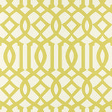 Imperial Trellis Citrine by Kelly Wearstler for Schumacher - iconic geometric trellis wallpaper in yellow and white, shown in styled interiors